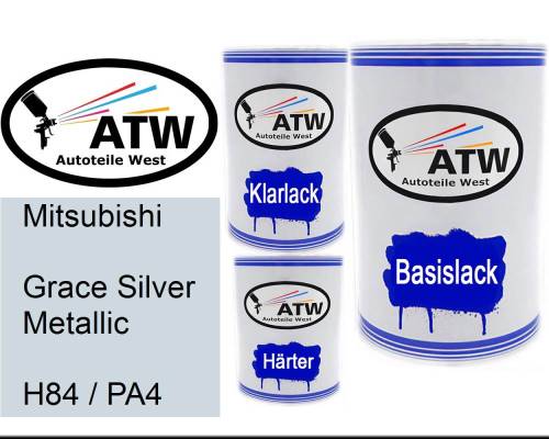 Mitsubishi, Grace Silver Metallic, H84 / PA4: 500ml Lackdose + 500ml Klarlack + 250ml Härter - Set, von ATW Autoteile West.